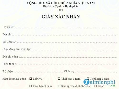 mau giay xac nhan