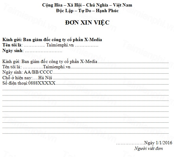 mau don xin viec