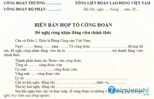 bien ban hop to cong doan de nghi cong nhan dang vien chinh thuc