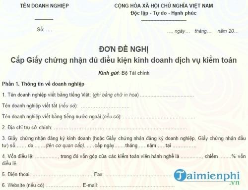 don de nghi cap giay chung nhan kinh doanh dich vu kiem toan