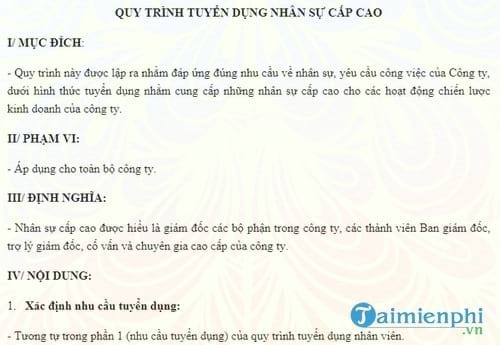 quy trinh tuyen dung nhan su cap cao