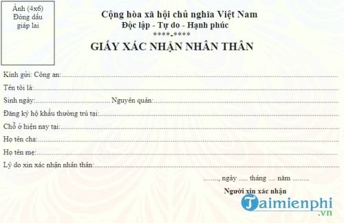 Mẫu Giấy Xac Nhận Nhan Than đơn Xac Nhận Thong Tin Ca Nhan Taimienph