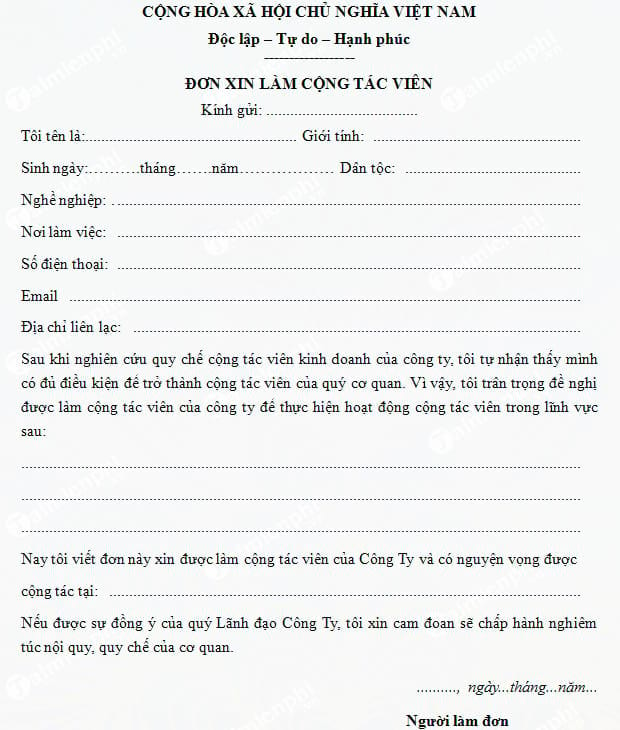 mau don xin lam cong tac vien