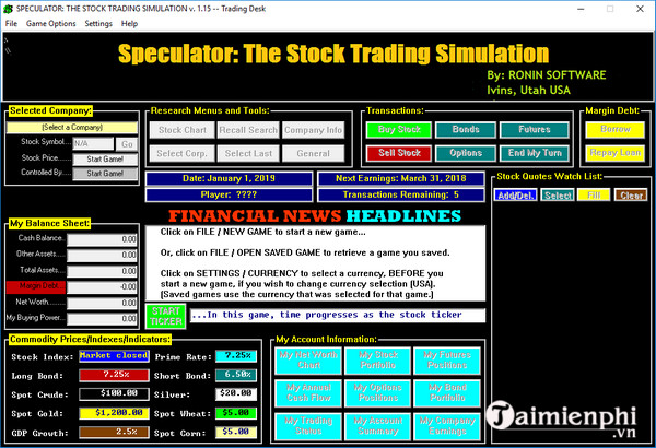 Download Speculator: The Stock Trading Simulation Demo 1.1 - Game mô p