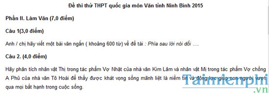 Đề thi thử môn Văn THPT quốc gia tỉnh Ninh Bình 2015