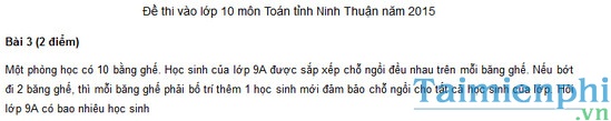 Đề thi vào lớp 10 môn Toán tỉnh Ninh Thuận năm 2015