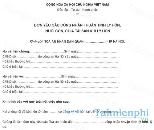 Download Mẫu Đơn Thuận Tình Ly Hôn Tại Tòa Án (Doc) - Đơn Ly Hôn Có Sự