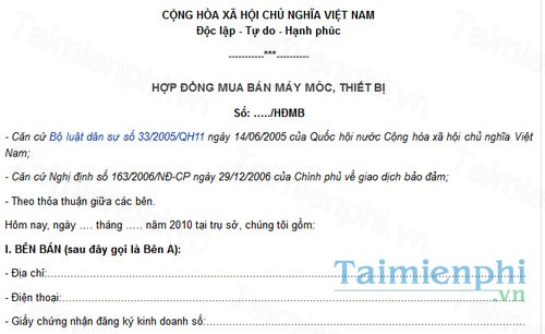 Download Hợp Đồng Mua Bán Máy Móc, Thiết Bị Doc - Mẫu Giấy Mua Bán Máy