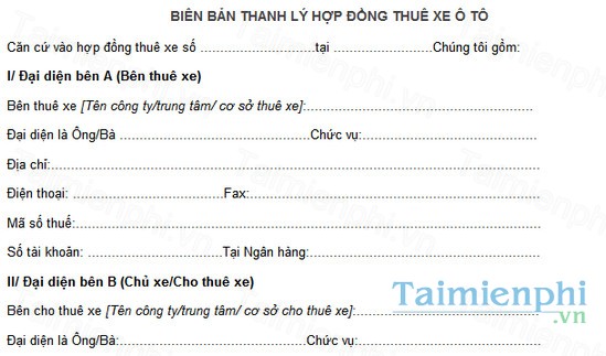 download mau bien ban thanh ly hop dong thue xe