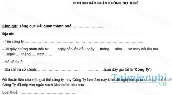 download mau don xac nhan khong no thue
