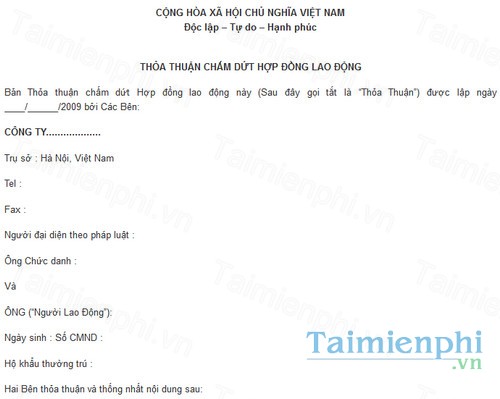 Download Mẫu Thỏa Thuận Chấm Dứt Hợp Đồng Lao Động Doc - Thỏa Thuận Ch
