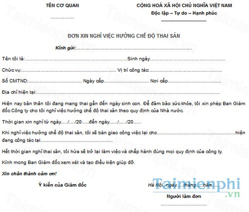 download don xin nghi viec huong che do thai san