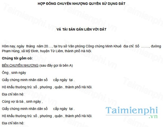 download mau hop dong chuyen nhuong quyen su dung dat va tai san gan lien voi dat lap tai van phong cong chung