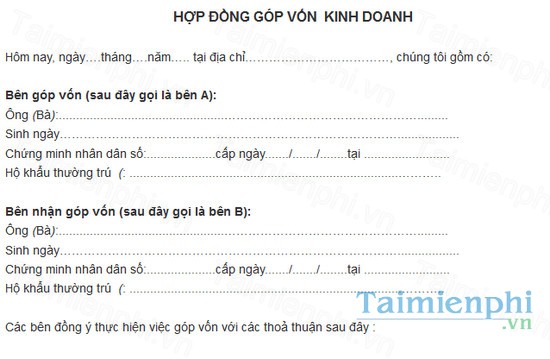 Download Mẫu Hợp Đồng Góp Vốn Doc - Hợp Đồng Góp Vốn Làm Ăn -Taimienph