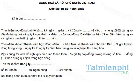 Download Giấy Đề Nghị Thanh Toán Hợp Đồng (Doc) - Mẫu Công Văn Đề Nghị