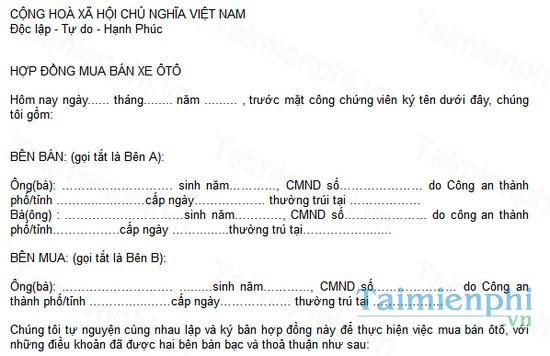 Download Hợp Đồng Mua Bán Xe Ô Tô (Mẫu Hợp Đồng Mua Bán Xe) - Mẫu Hợp