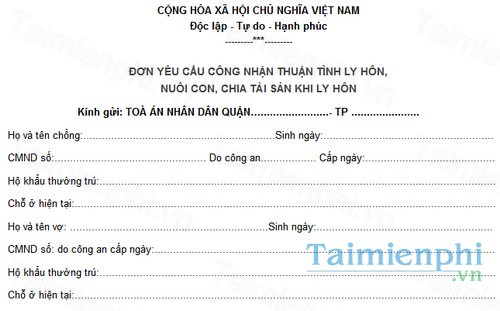 Download Mẫu Đơn Thuận Tình Ly Hôn (Doc) - Mẫu Đơn Ly Hôn Đồng Thuận M