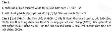 Đề thi thử THPT Quốc gia môn Toán THPT Đông Hưng Hà năm 2016