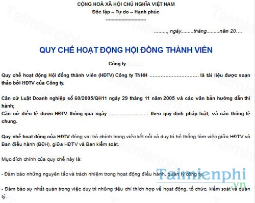 download quy che hoat dong cua cong ty tnhh mot thanh vien