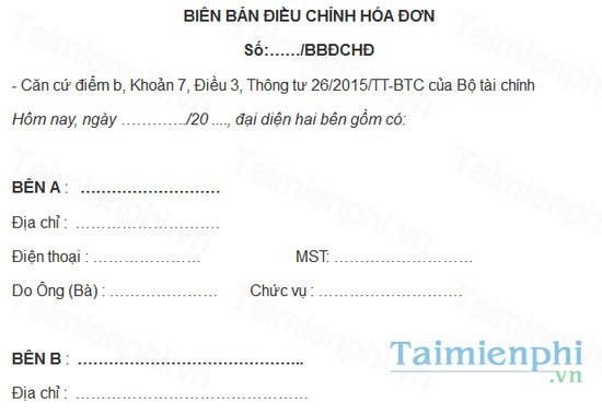 download bien ban dieu chinh hoa don