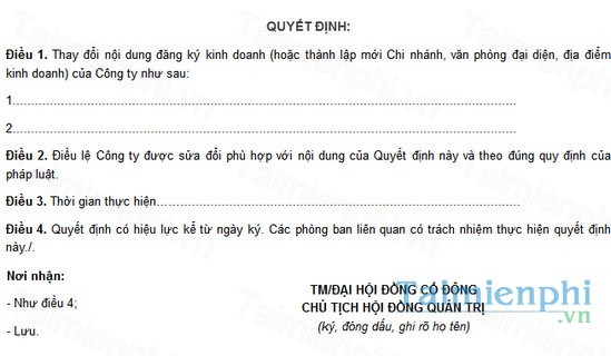 download mau quyet dinh cua cong ty co phan