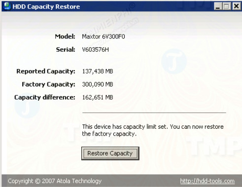 HDD Capacity Restore