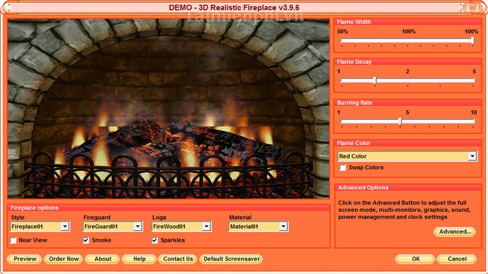 3D Realistic Fireplace Screensaver