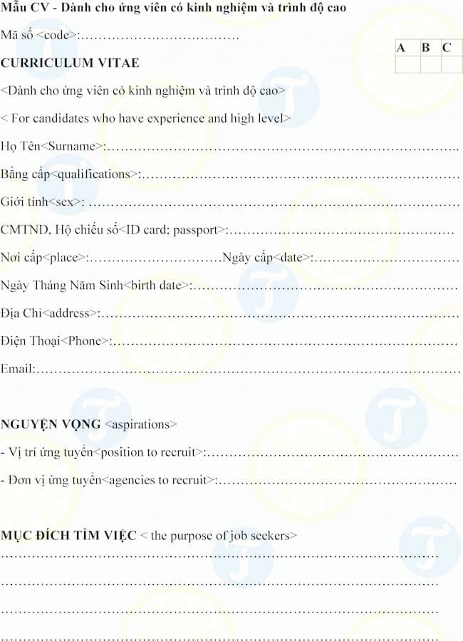 Mẫu CV dành cho ứng viên có kinh nghiệm và trình độ cao
