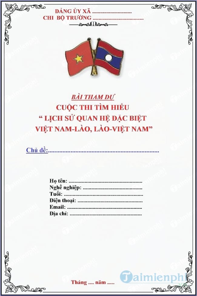 Mẫu bìa bài dự thi tìm hiểu lịch sử quan hệ đặc biệt Việt Nam Lào